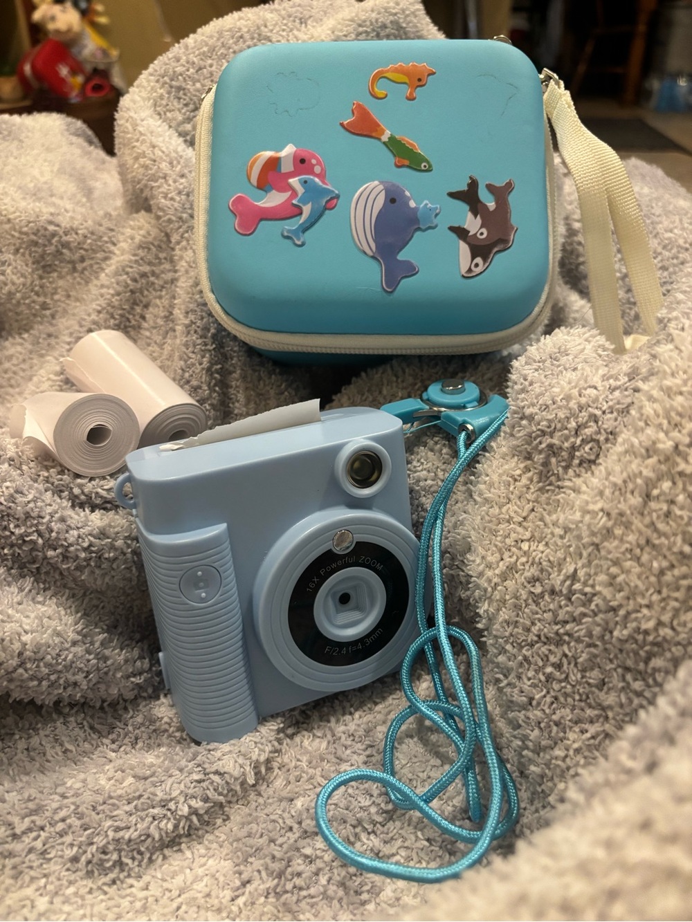Light Blue Instant Print Toy Camera with Carry Case and Strap